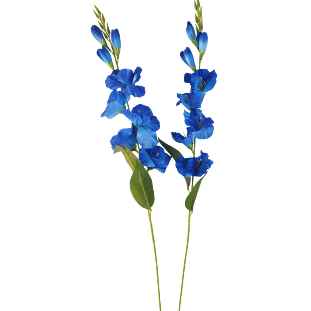 Cobalt Blue Artificial Silk Gladiolus Stems Set of 2, 31 Inch Wired Flowers for Vase Arrangements and Floral Decor