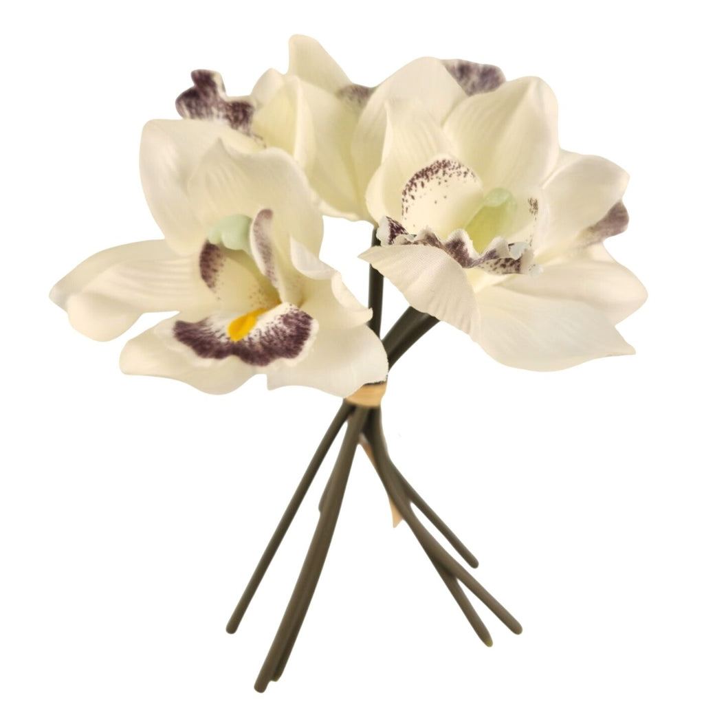 Ivory Cymbidium Orchid Artificial Flowers 7 Stem Bundle, Faux Orchid Wedding Flowers, DIY Corsage Boutonniere Supply