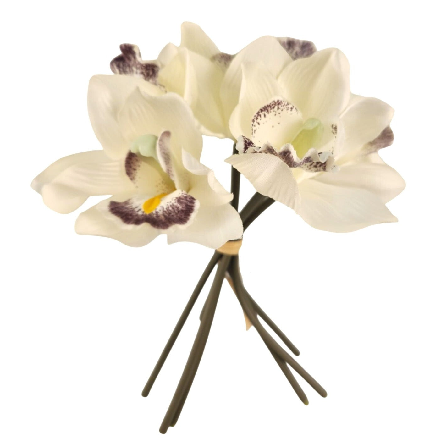 Ivory Cymbidium Orchid Artificial Flowers 7 Stem Bundle, Faux Orchid Wedding Flowers, DIY Corsage Boutonniere Supply