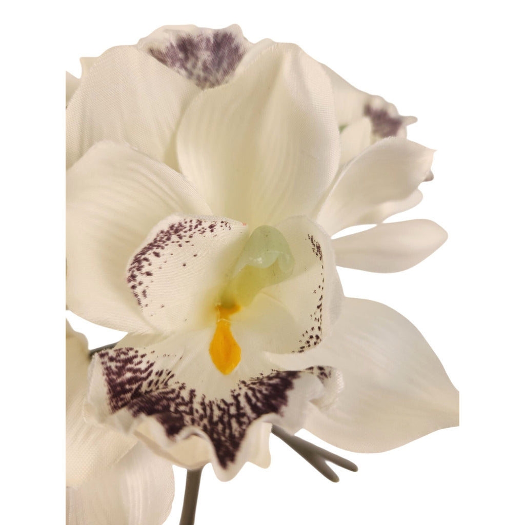 Ivory Cymbidium Orchid Artificial Flowers 7 Stem Bundle, Faux Orchid Wedding Flowers, DIY Corsage Boutonniere Supply