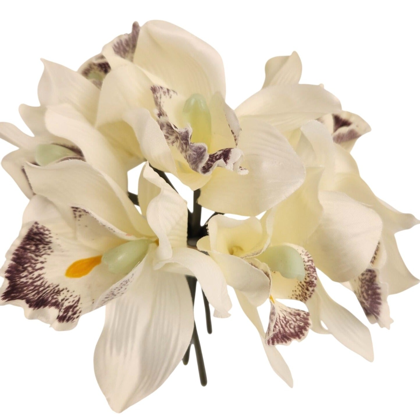 Ivory Cymbidium Orchid Artificial Flowers 7 Stem Bundle, Faux Orchid Wedding Flowers, DIY Corsage Boutonniere Supply
