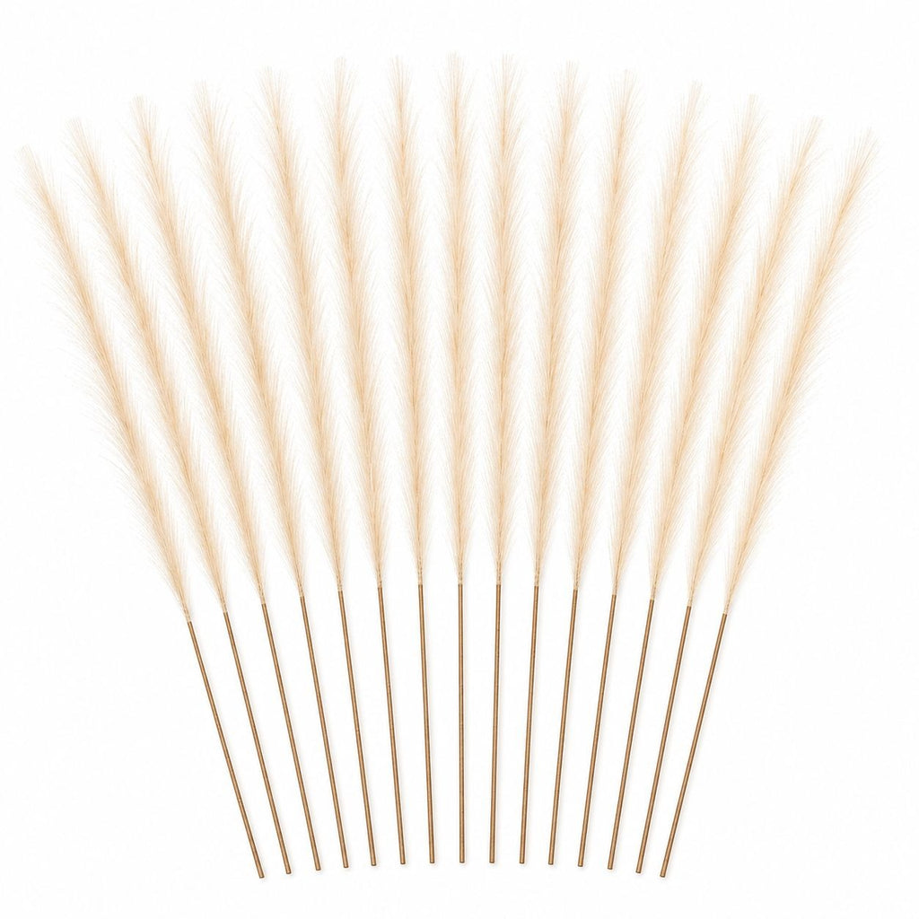 Ivory Artificial Pampas Grass Stems Set of 16, 31 Inch Faux Plumes for Tall Vase Decor