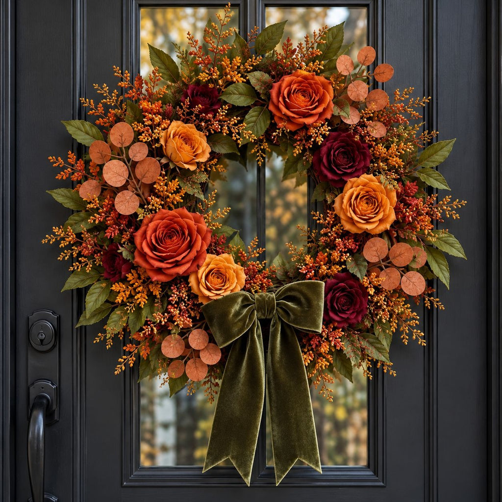 Rust Orange Artificial Dollar Eucalyptus, 3 Faux Terracotta Stems, 14 Inch
