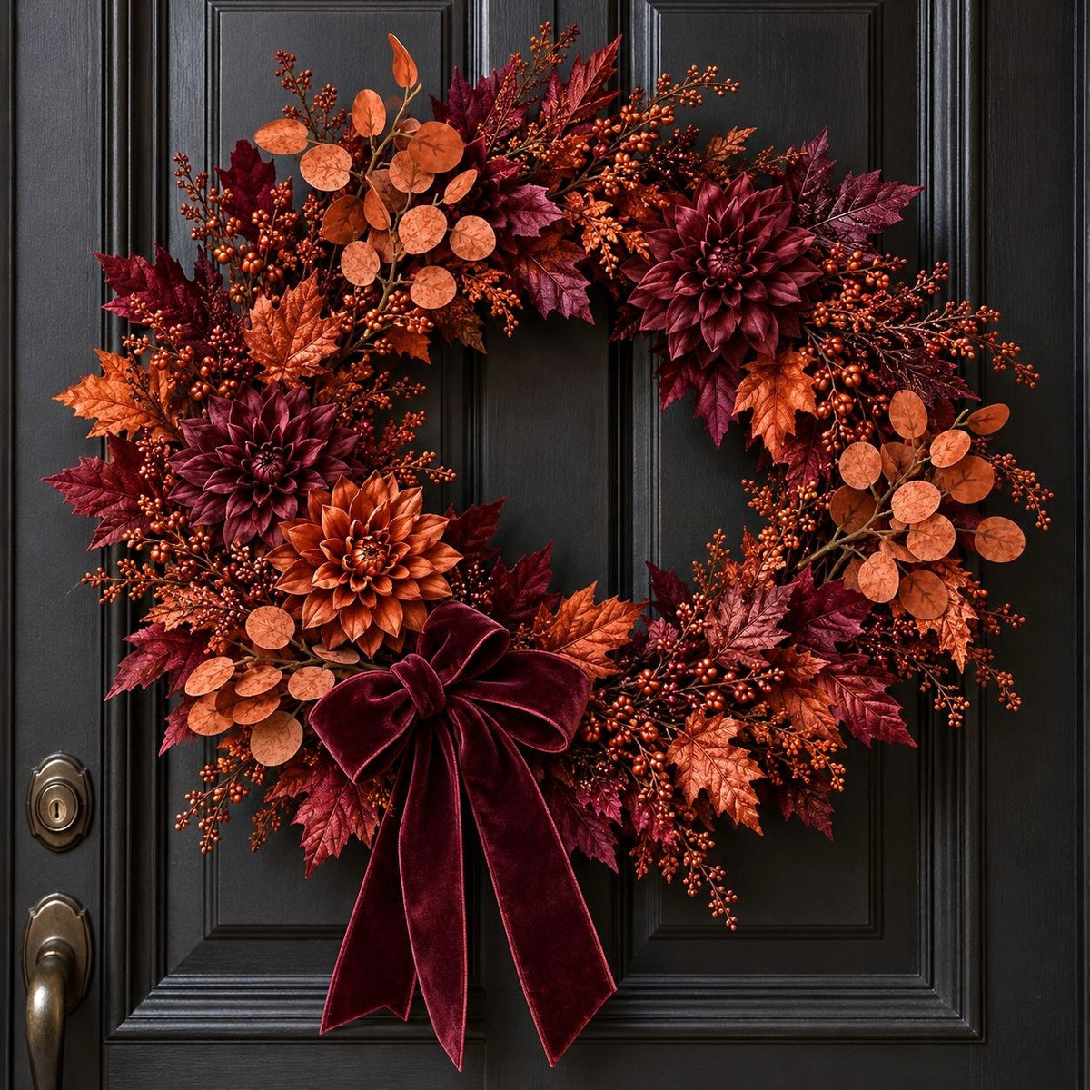 Rust Orange Artificial Dollar Eucalyptus, 3 Faux Terracotta Stems, 14 Inch