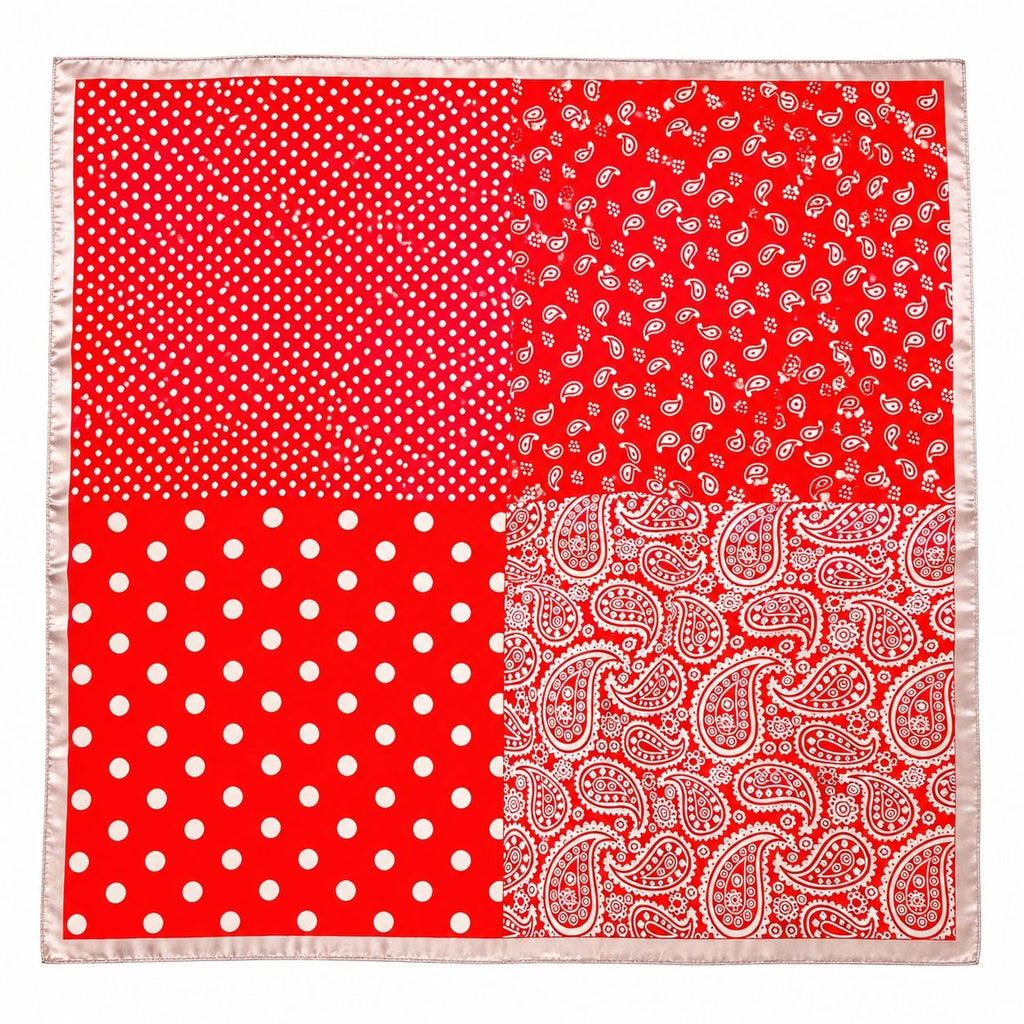 Womens Satin Bandana Wild Rag Scarf Red White Paisley Polka Dot Square Neck Hair Scarf Western Cowgirl 26x26