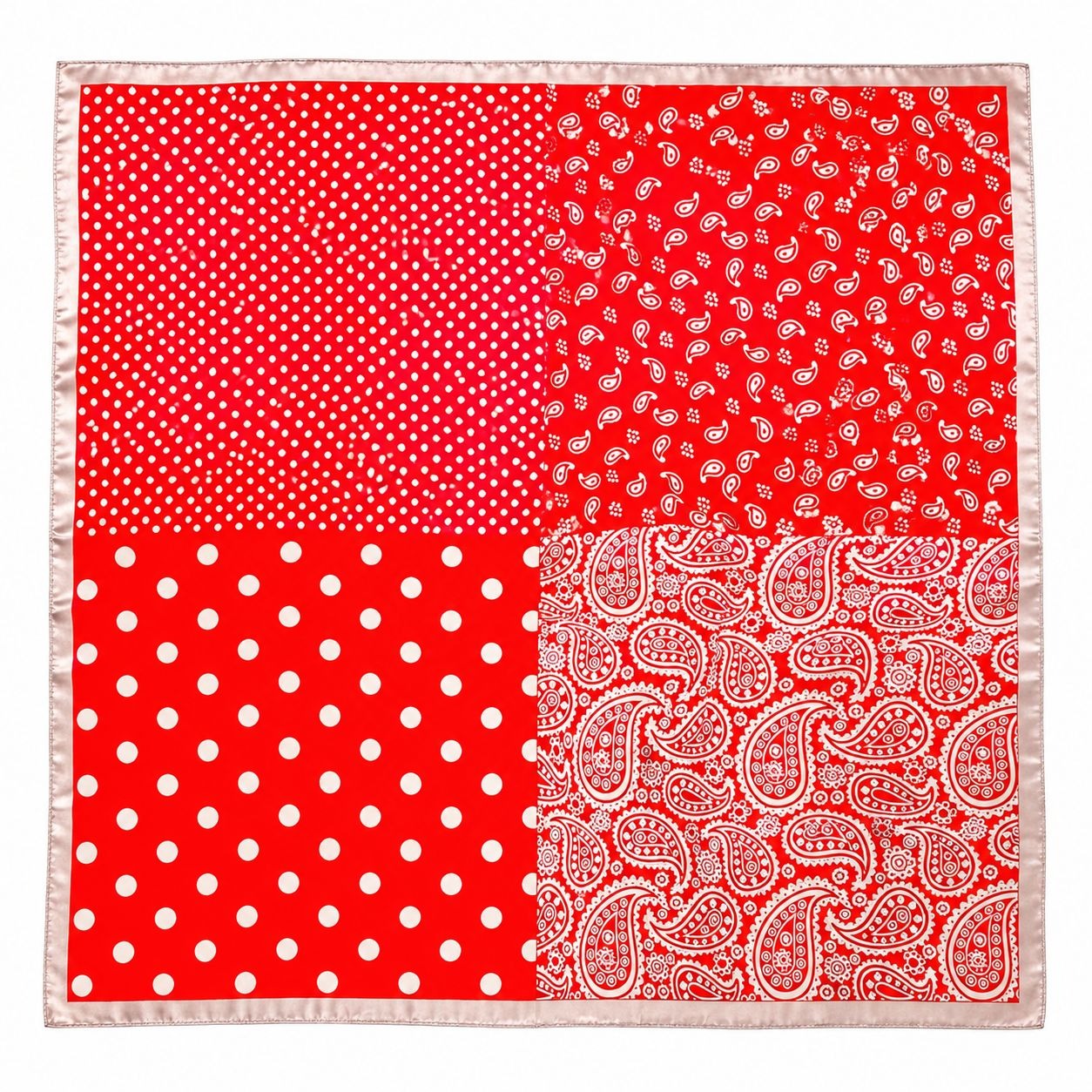 Womens Satin Bandana Wild Rag Scarf Red White Paisley Polka Dot Square Neck Hair Scarf Western Cowgirl 26x26