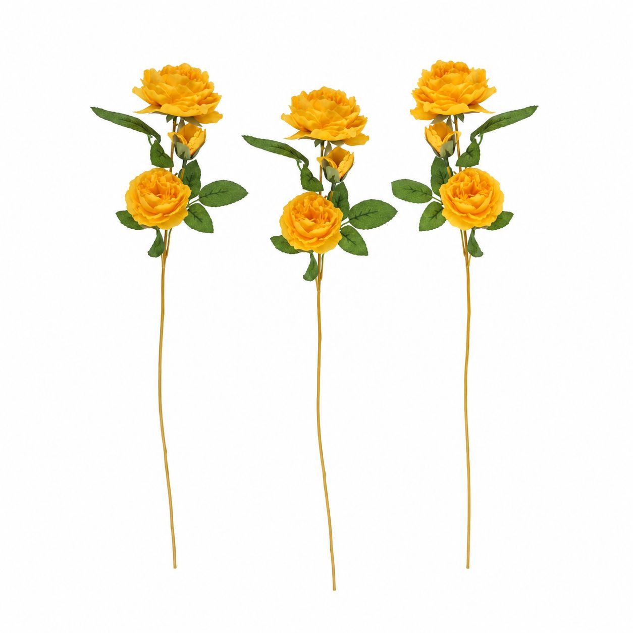 Set of 3 Golden Yellow Rose Stems Faux Roses Artificial Flowers Farmhouse Cottagecore Decor 25 Inch