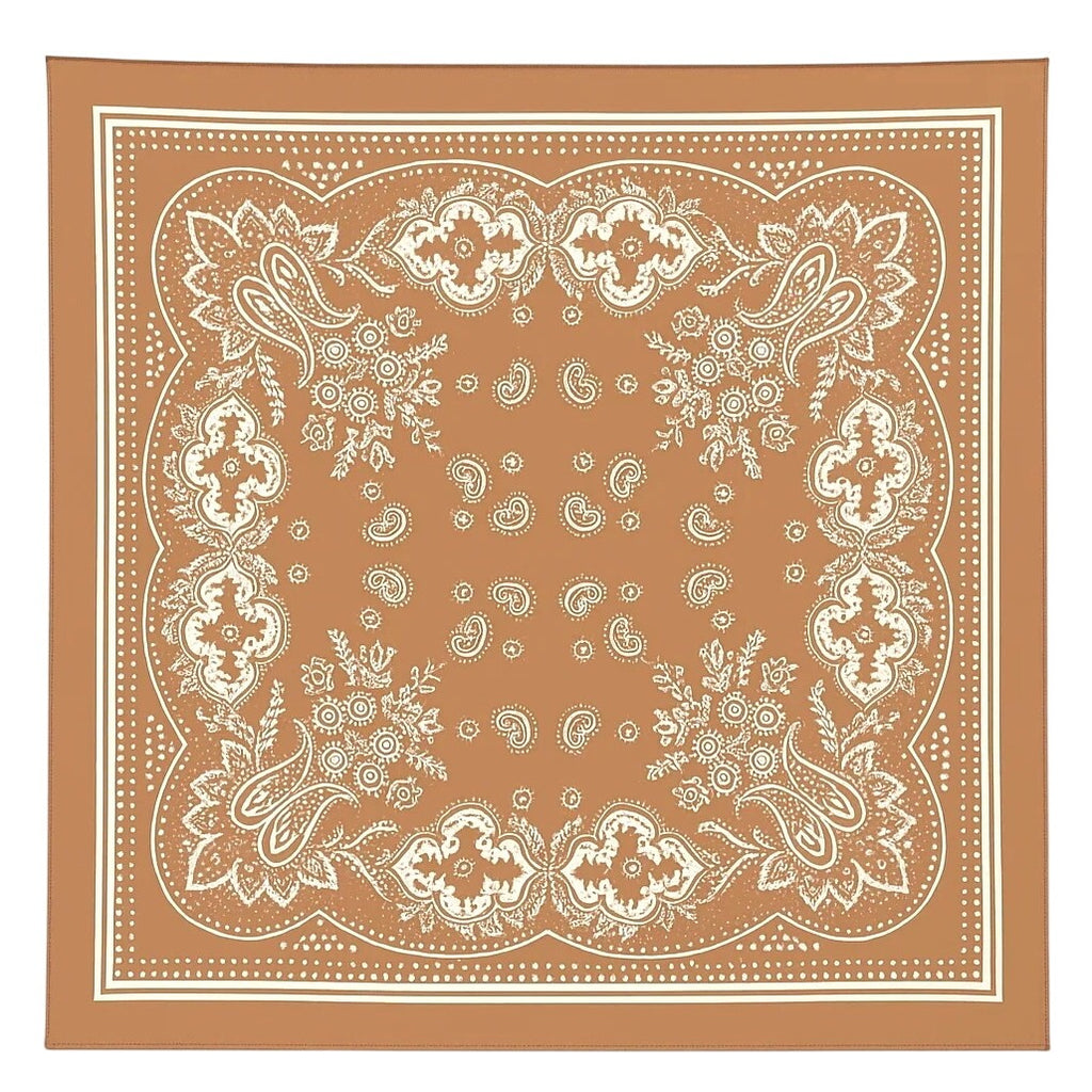 Tan Paisley Square Scarf Wild Rag Bandana Print Satin Neck Head Wrap 27 in
