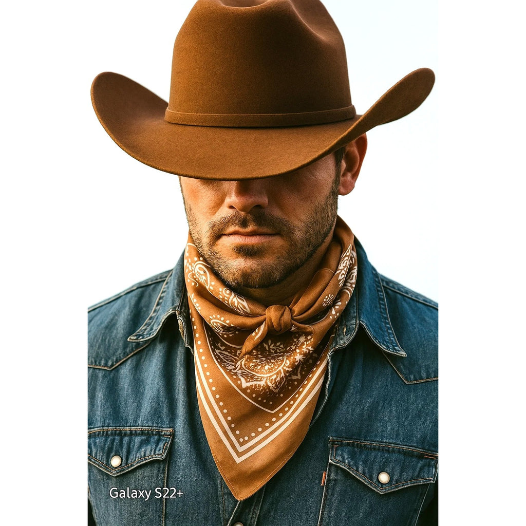 Tan Paisley Square Scarf Wild Rag Bandana Print Satin Neck Head Wrap 27 in