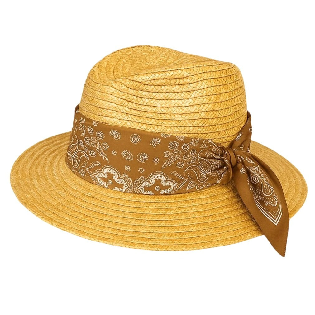 Tan Paisley Square Scarf Wild Rag Bandana Print Satin Neck Head Wrap 27 in