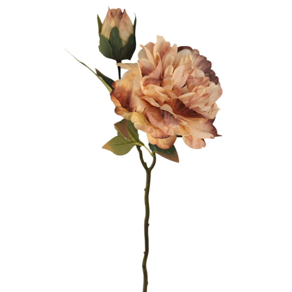 Blush Peach Faux Peony Stem 18 Inch Wedding Artificial Silk Flower Large Bloom Decor