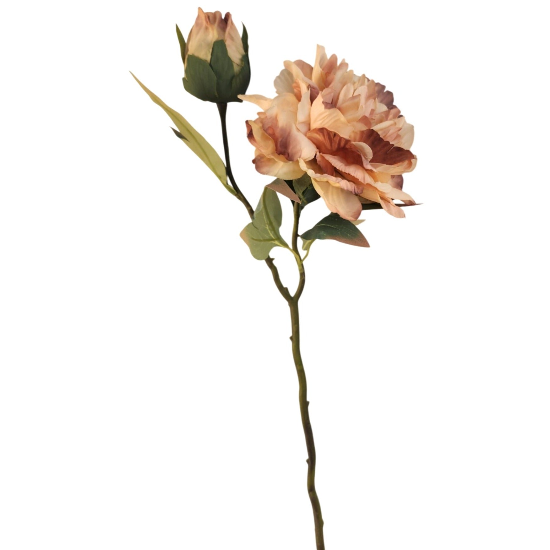 Blush Peach Faux Peony Stem 18 Inch Wedding Artificial Silk Flower Large Bloom Decor