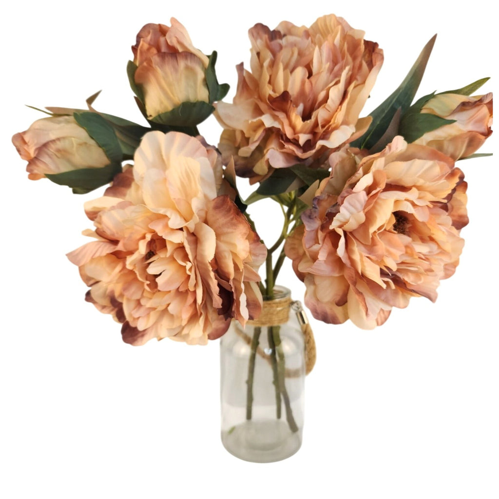 Blush Peach Faux Peony Stem 18 Inch Wedding Artificial Silk Flower Large Bloom Decor