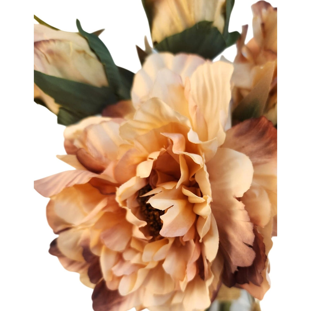 Blush Peach Faux Peony Stem 18 Inch Wedding Artificial Silk Flower Large Bloom Decor
