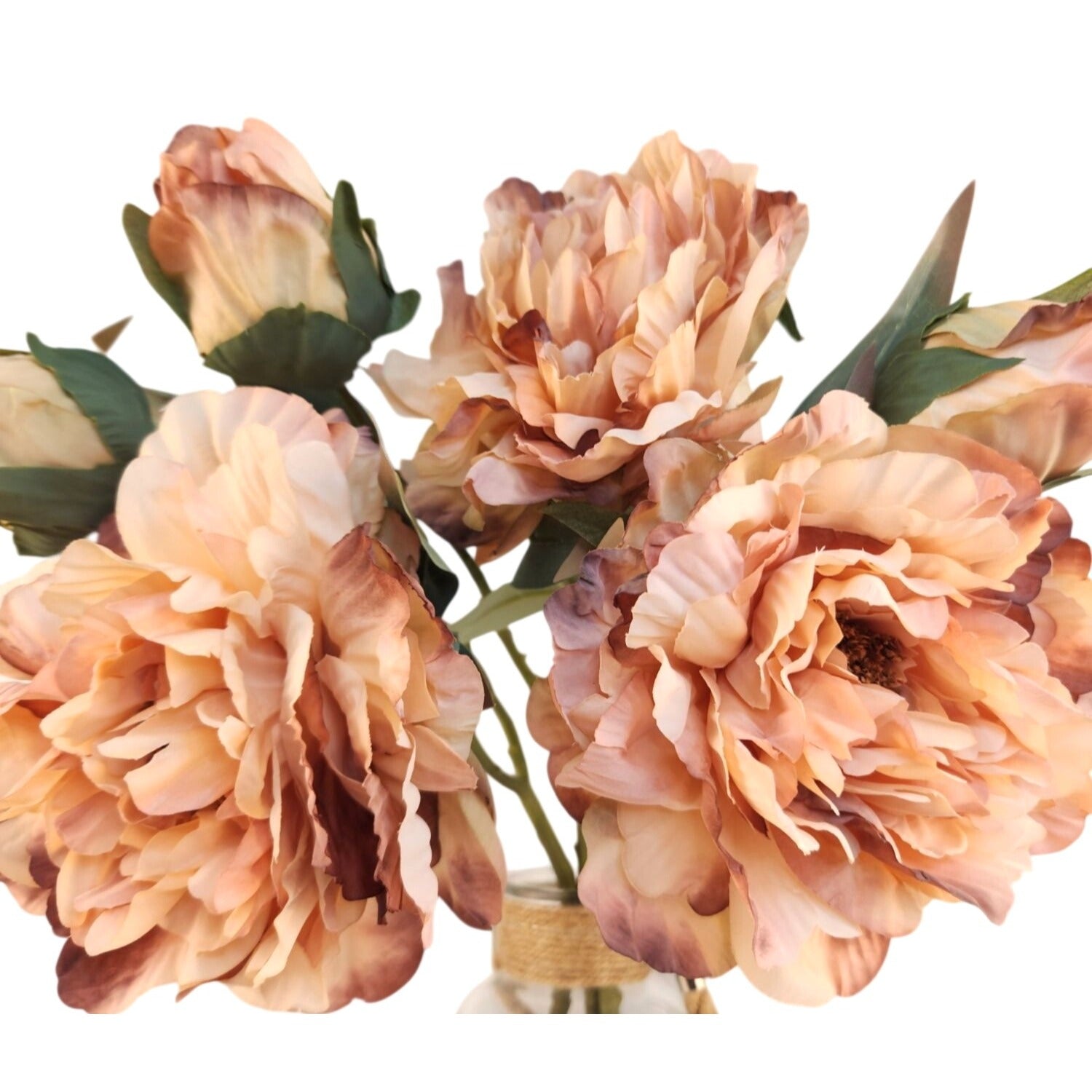Blush Peach Faux Peony Stem 18 Inch Wedding Artificial Silk Flower Large Bloom Decor