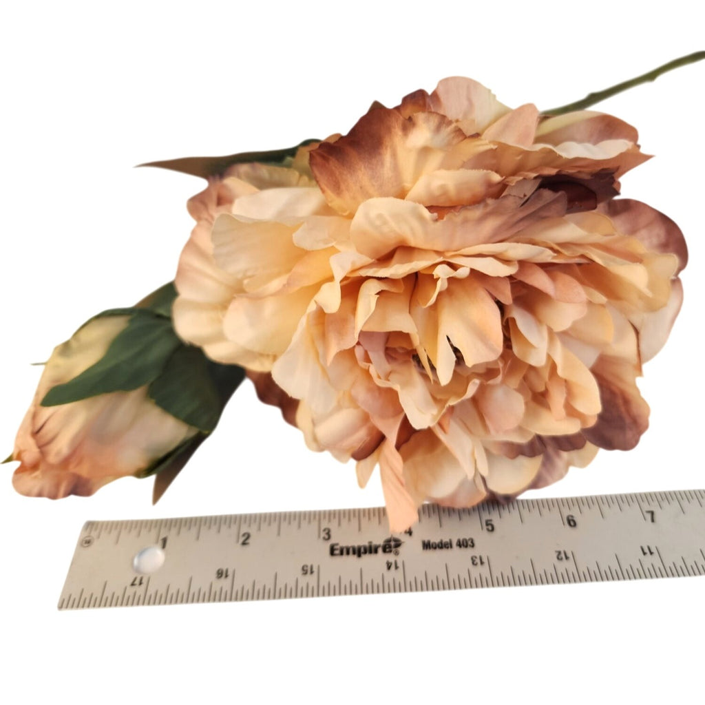 Blush Peach Faux Peony Stem 18 Inch Wedding Artificial Silk Flower Large Bloom Decor