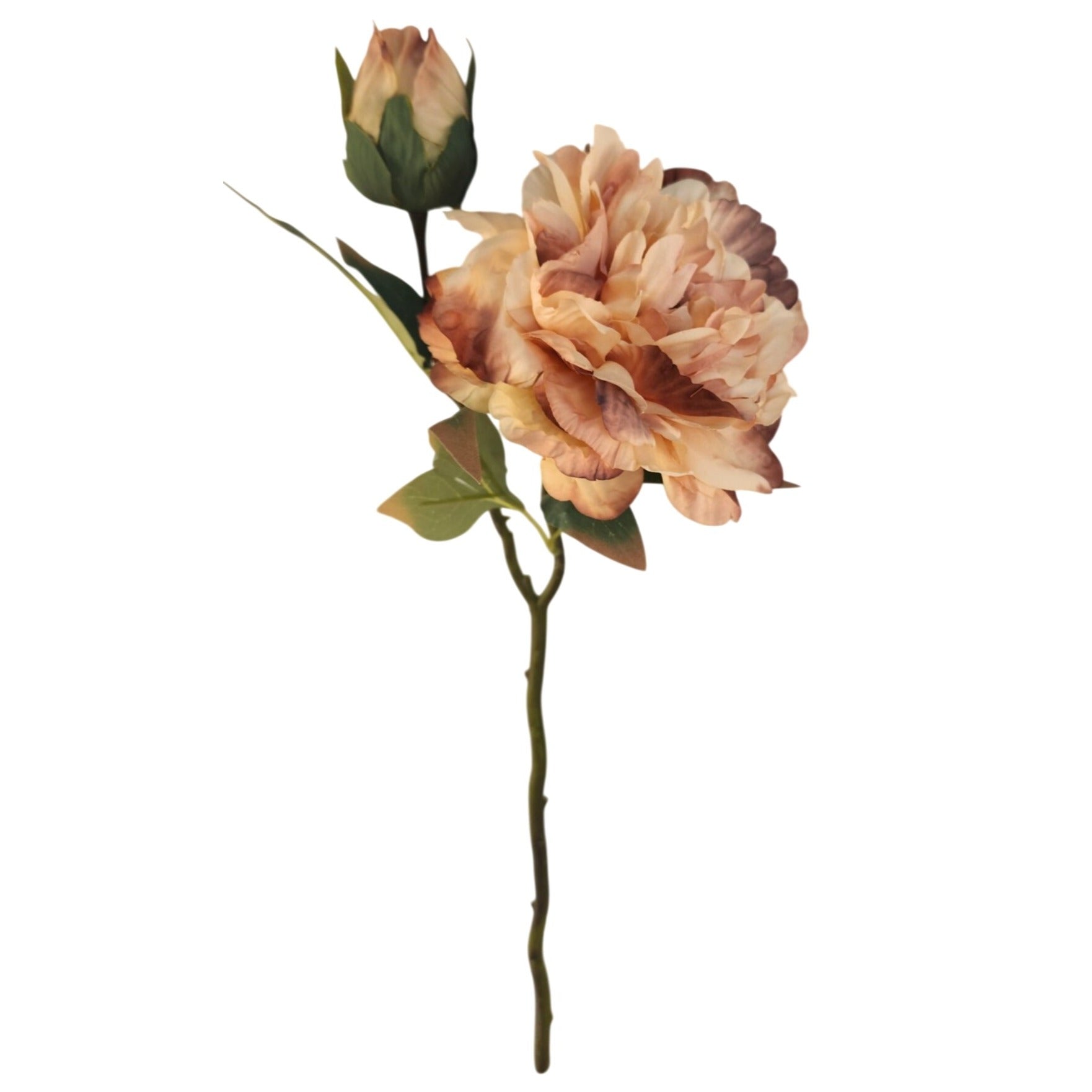 Blush Peach Faux Peony Stem 18 Inch Wedding Artificial Silk Flower Large Bloom Decor