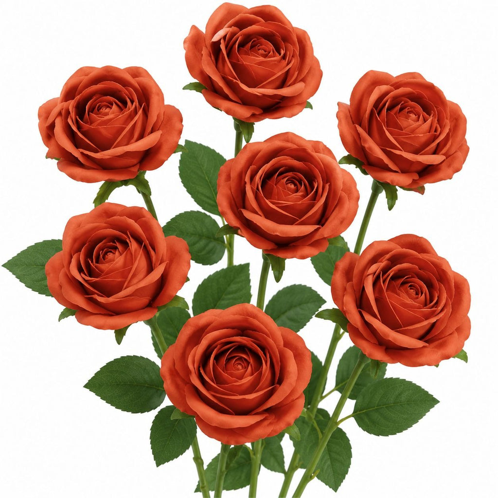 Set of 6 Terracotta Rose Stems Artificial Roses Burnt Orange Roses Faux Flowers Fall Decor Thanksgiving Centerpiece Wedding Flowers Rustic F