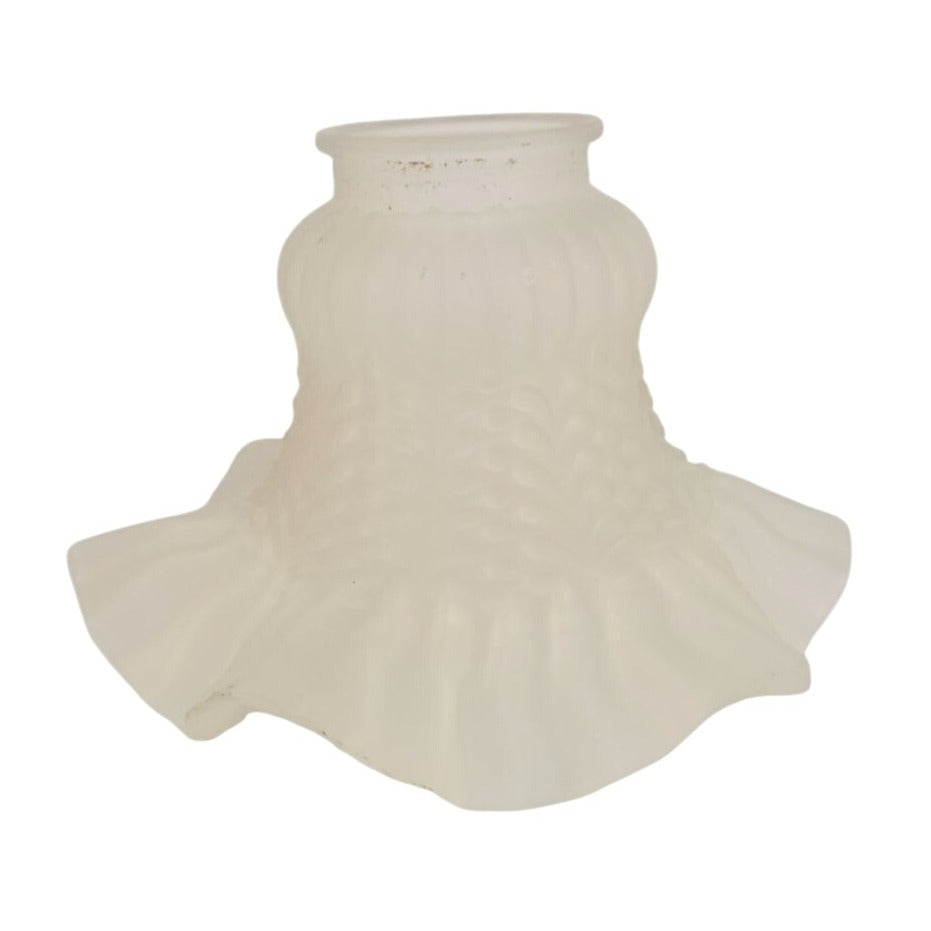 Vintage Frosted Glass Ruffled Lamp Shade With Textured Hobnail Pattern