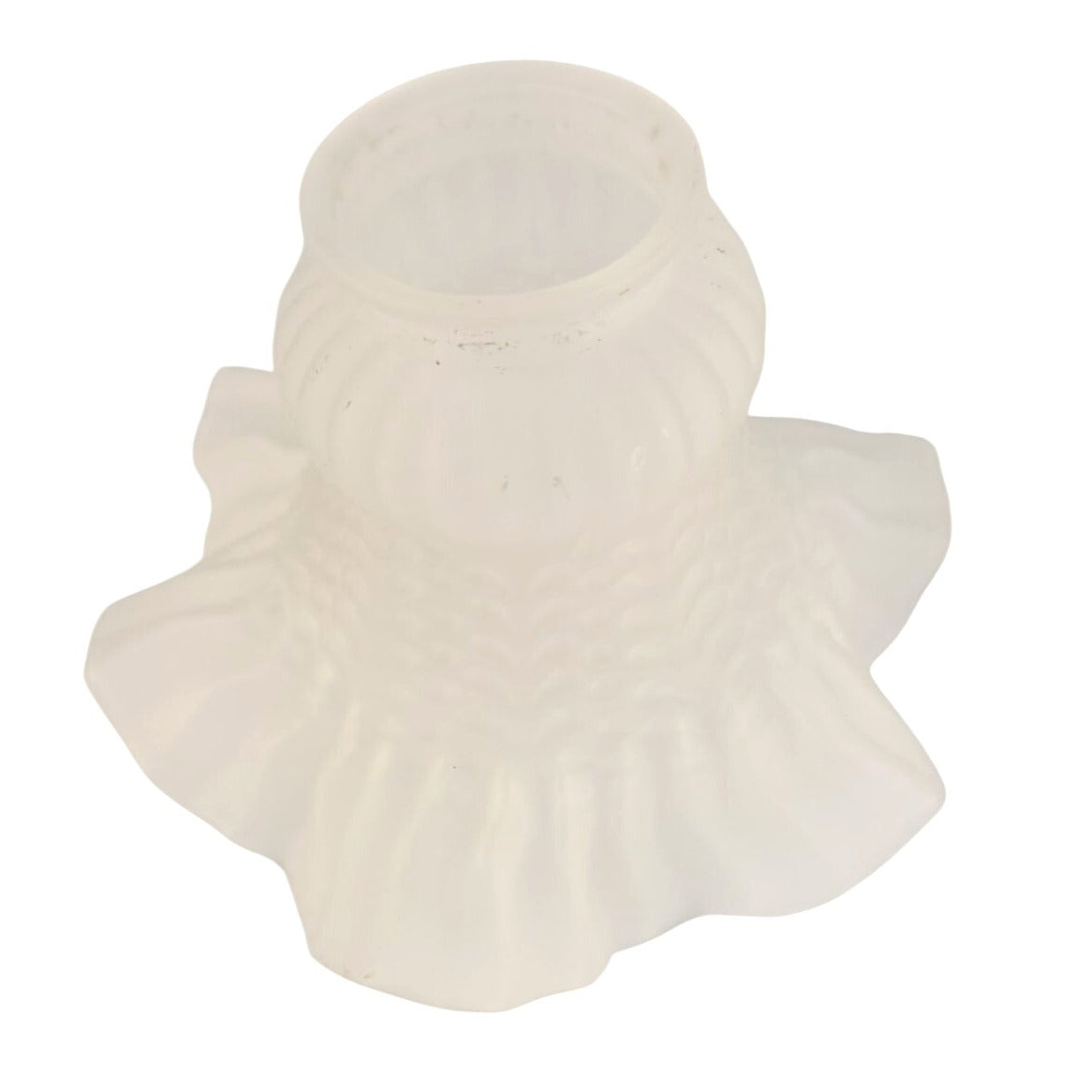 Vintage Frosted Glass Ruffled Lamp Shade With Textured Hobnail Pattern
