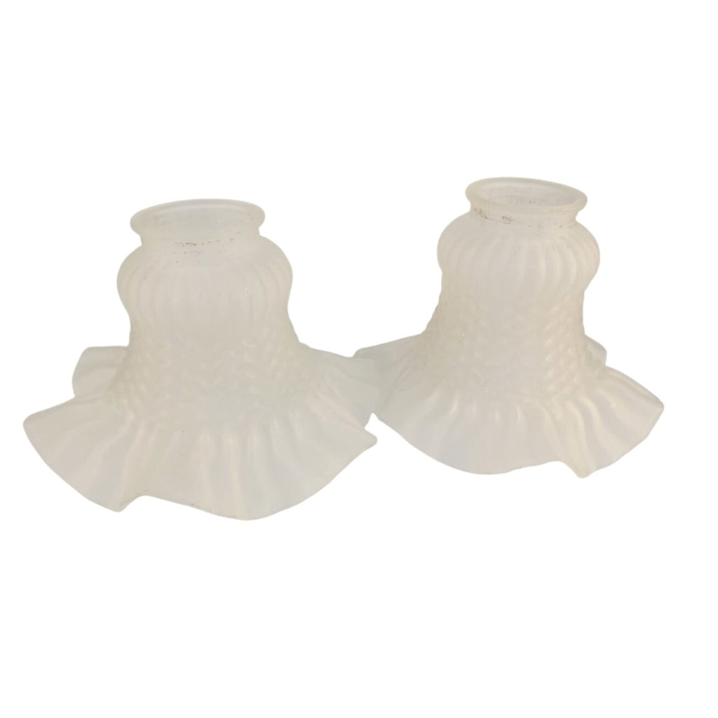 Vintage Frosted Glass Ruffled Lamp Shade With Textured Hobnail Pattern