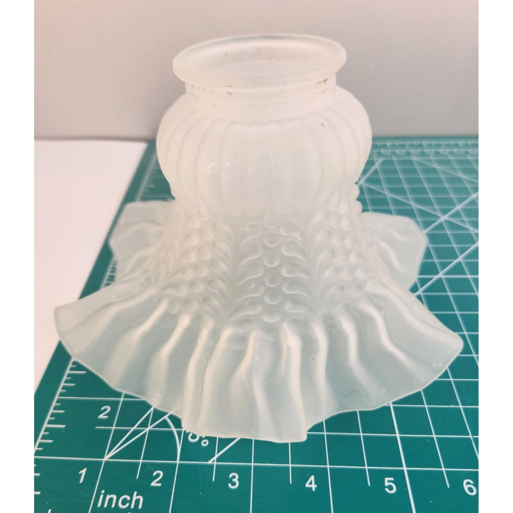 Vintage Frosted Glass Ruffled Lamp Shade With Textured Hobnail Pattern