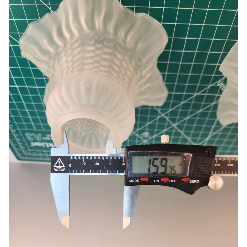 Vintage Frosted Glass Ruffled Lamp Shade With Textured Hobnail Pattern