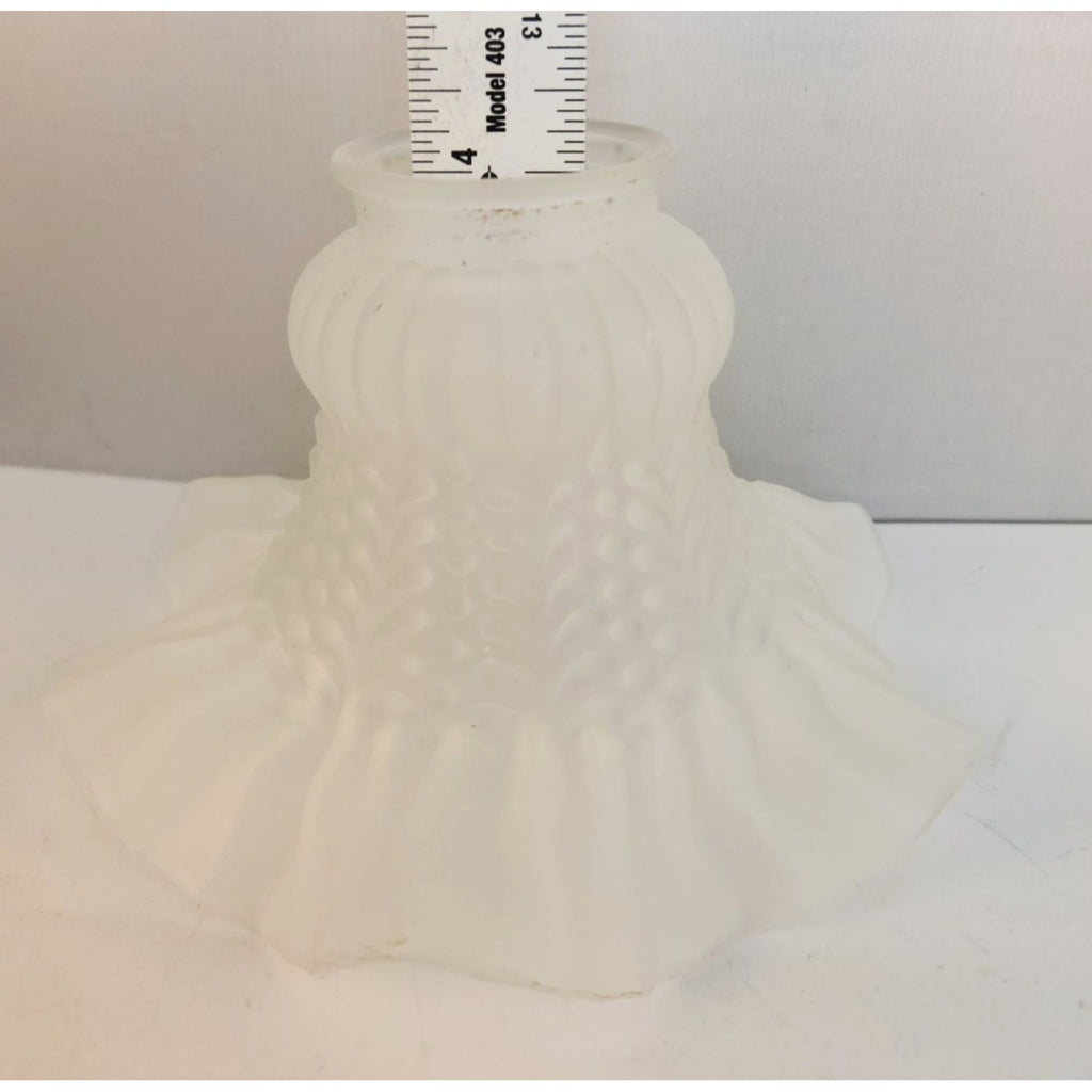 Vintage Frosted Glass Ruffled Lamp Shade With Textured Hobnail Pattern
