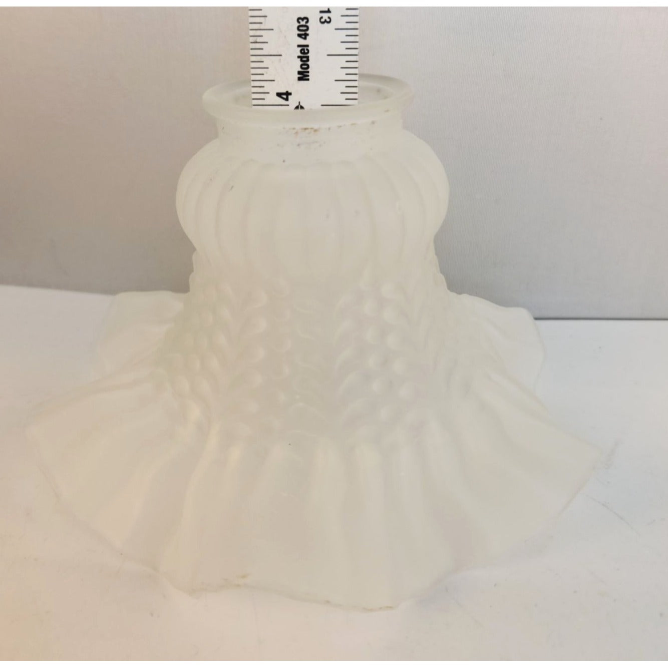 Vintage Frosted Glass Ruffled Lamp Shade With Textured Hobnail Pattern