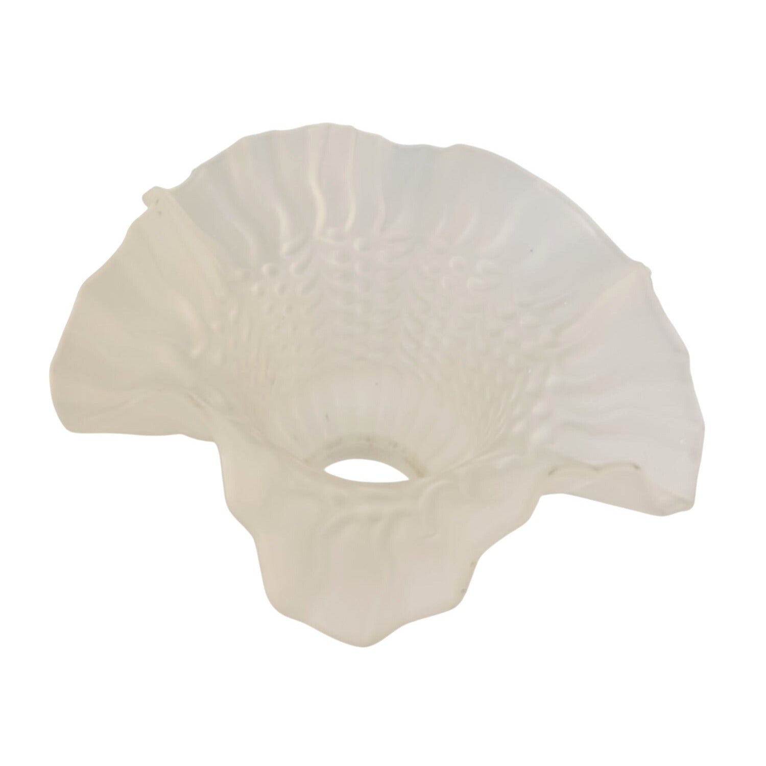 Vintage Frosted Glass Ruffled Lamp Shade With Textured Hobnail Pattern