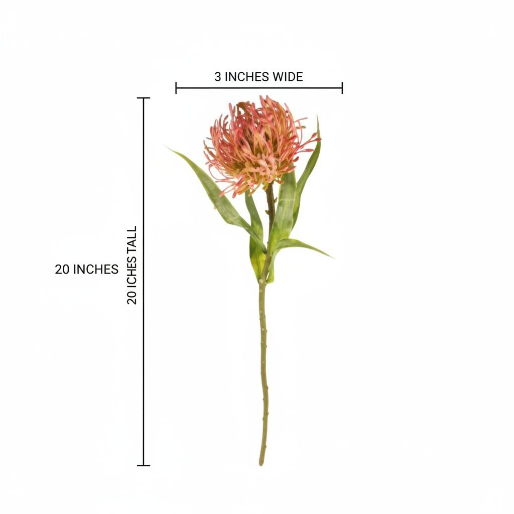Artificial flower with measurements on a white background
