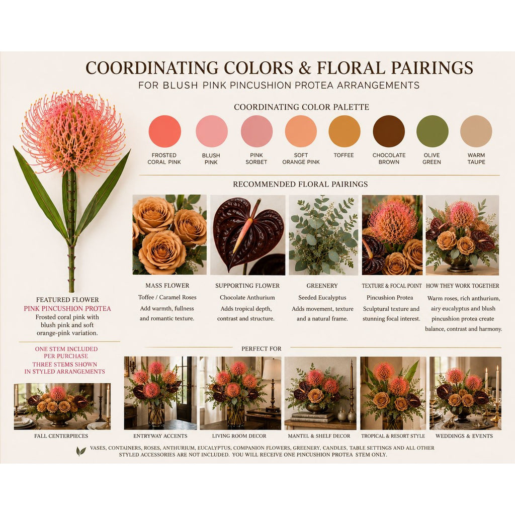 Artificial Blush Pink Pincushion Protea Stem 20 Inch Faux Leucospermum Flower Fall Tropical Vase Decor