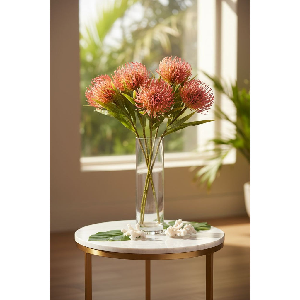 Artificial Blush Pink Pincushion Protea Stem 20 Inch Faux Leucospermum Flower Fall Tropical Vase Decor