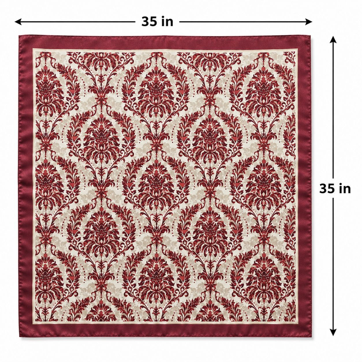 Burgundy Cream Damask Wild Rag Scarf 35x35 Satin Polyester Western