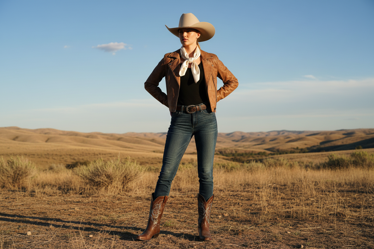 Off white wild rag 23x23 styled with leather jacket and boots