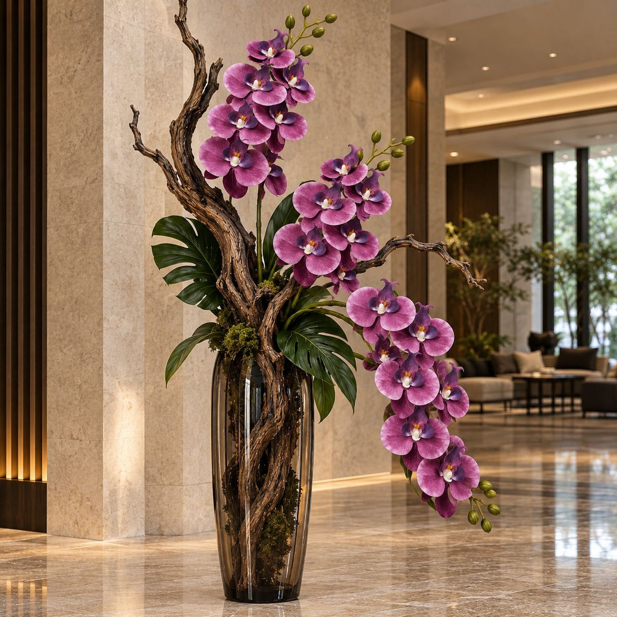 Real-Touch Plum Purple Orchid Stem, 30-Inch Faux Flower, 7 Blooms 4 Buds