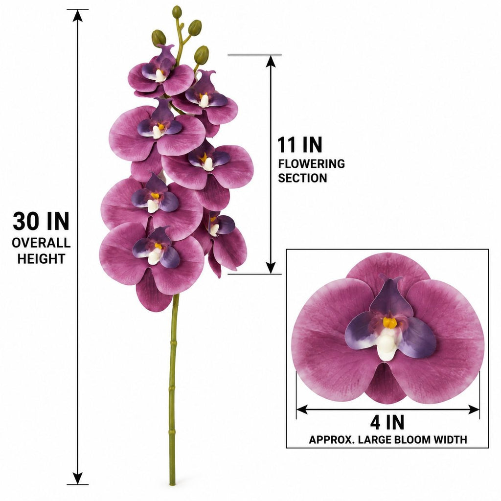 Real-Touch Plum Purple Orchid Stem, 30-Inch Faux Flower, 7 Blooms 4 Buds