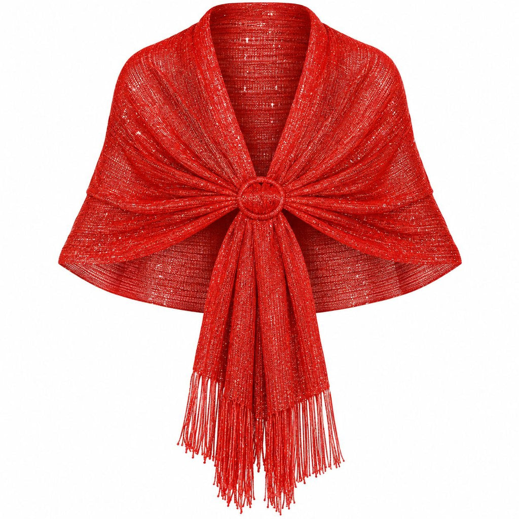 Metallic Red Shawl Wrap 70in Fringe Evening Scarf Slide Formal Party Stole