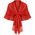 Metallic Red Shawl Wrap 70in Fringe Evening Scarf Slide Formal Party Stole