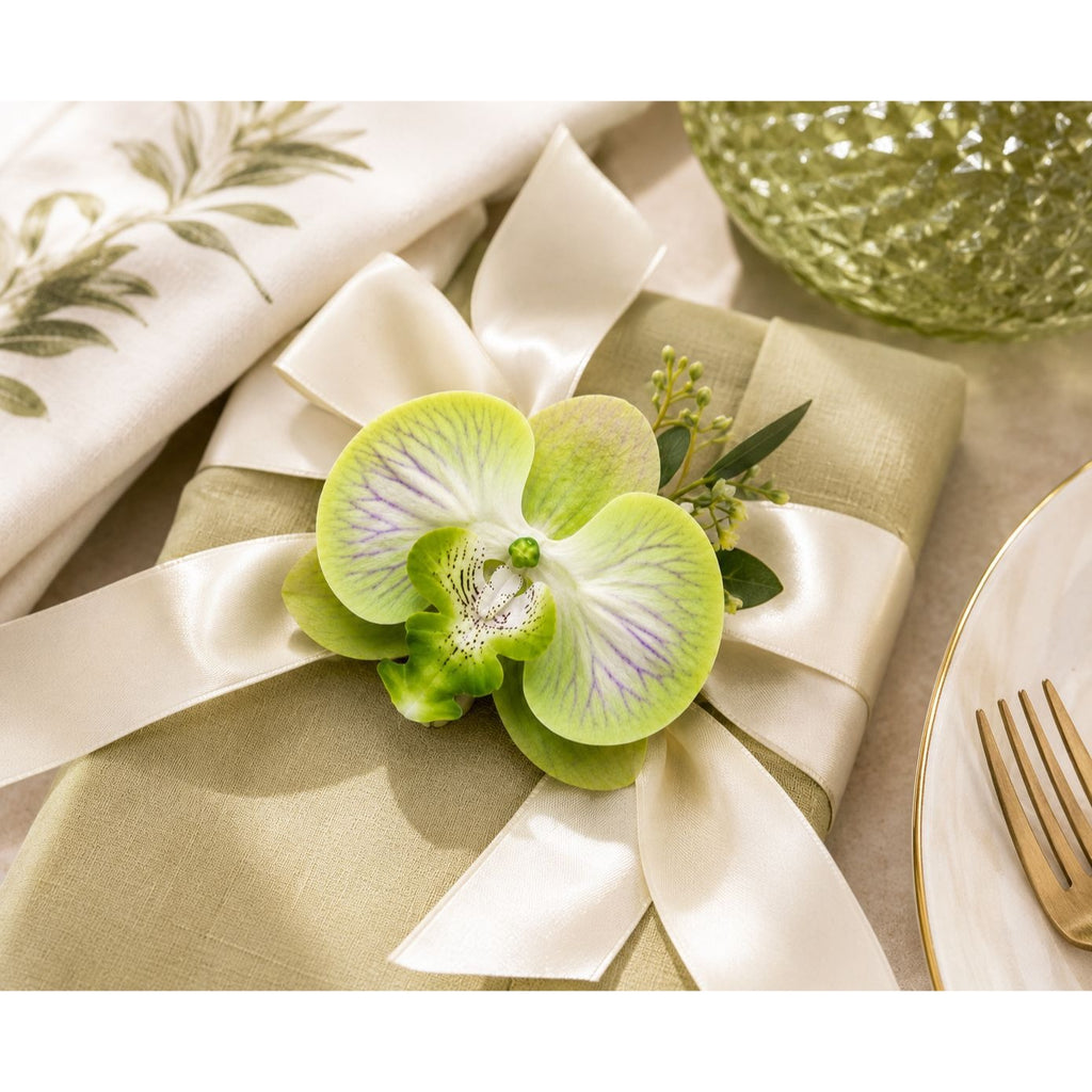 Jade Green Real Touch Orchid Heads Set of 2, 3.5 Inch Phalaenopsis Blooms for Corsage Boutonniere Crafts