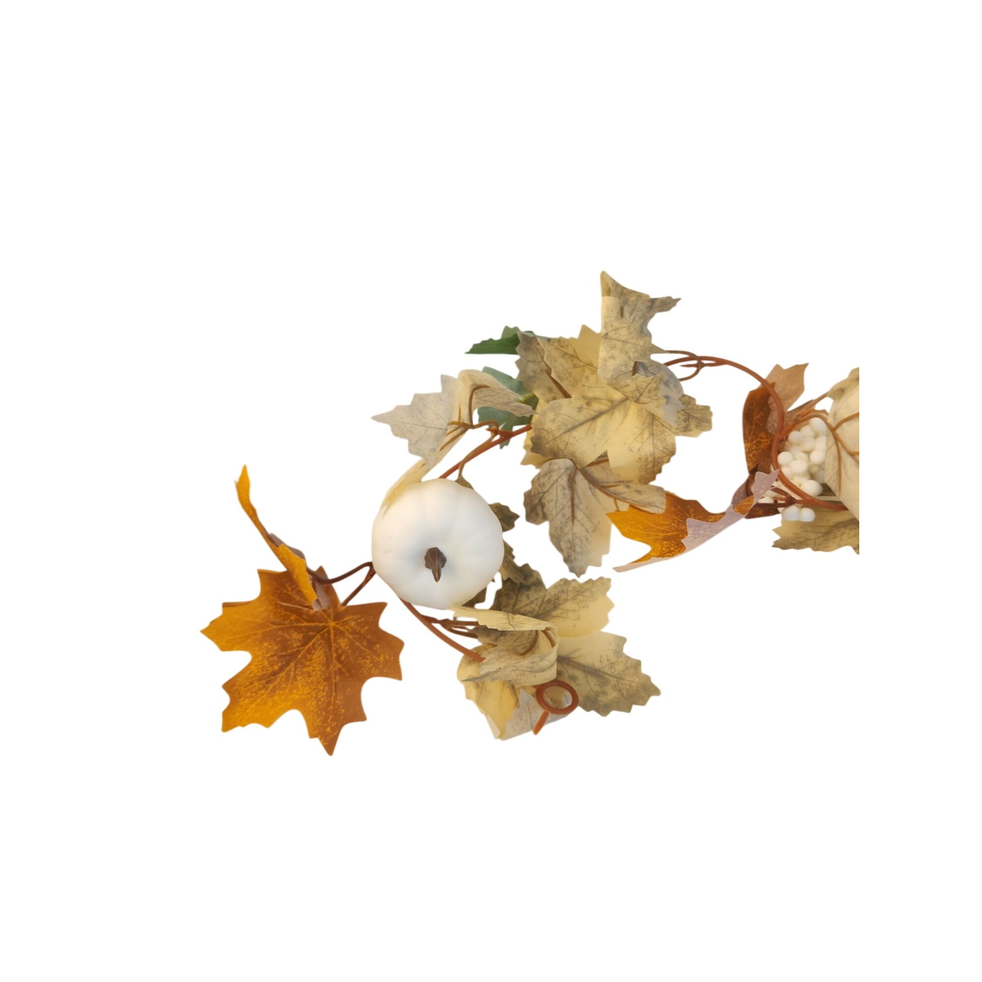 Decorative garland with autumn leaves and white berries on a white background