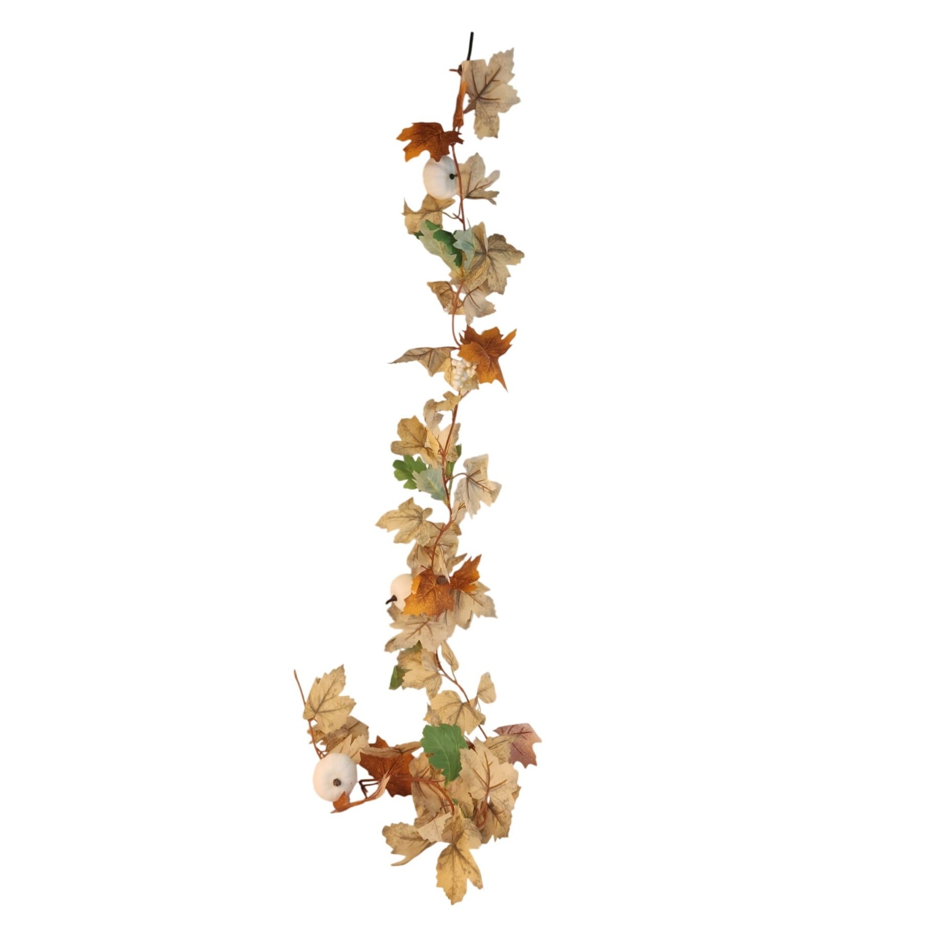 Autumn White Pumpkin Garland Farmhouse Fall Maple Vine Thanksgiving Table Decor Halloween Harvest Wreath Supply Rustic Neutral Decor