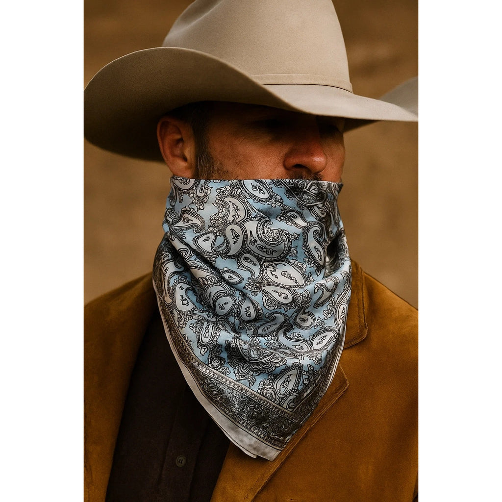 Light Blue Paisley Wild Rag Satin Scarf Western Scarf Cowgirl Neck Scarf Small Square Bandana