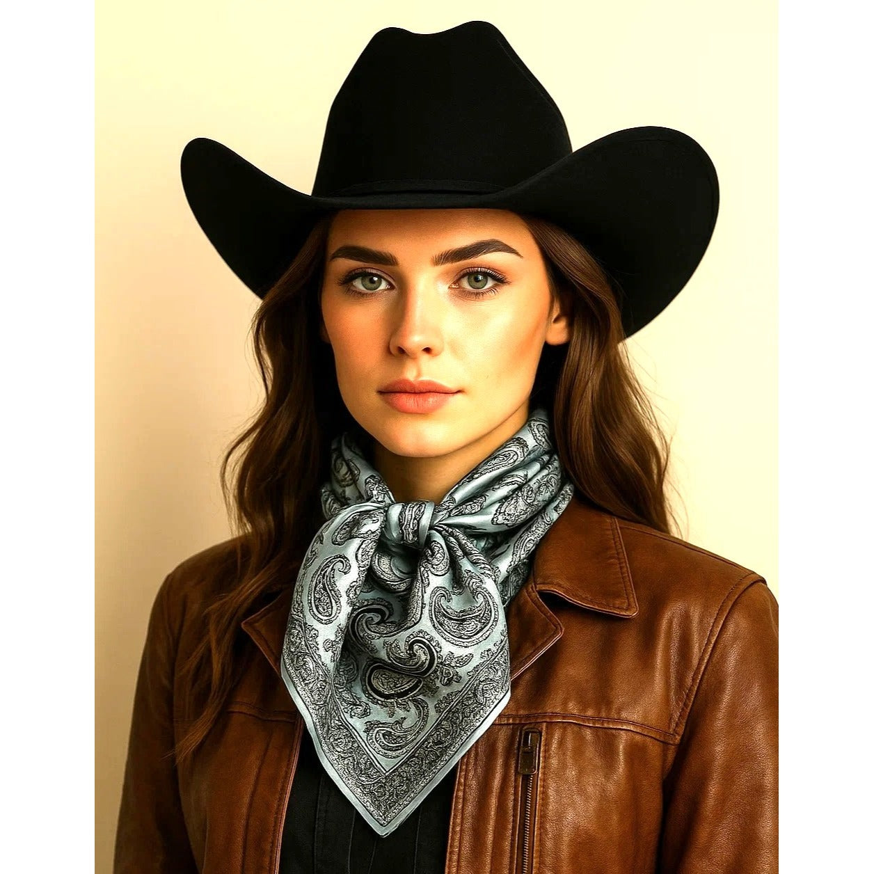 Light Blue Paisley Wild Rag Satin Scarf Western Scarf Cowgirl Neck Scarf Small Square Bandana