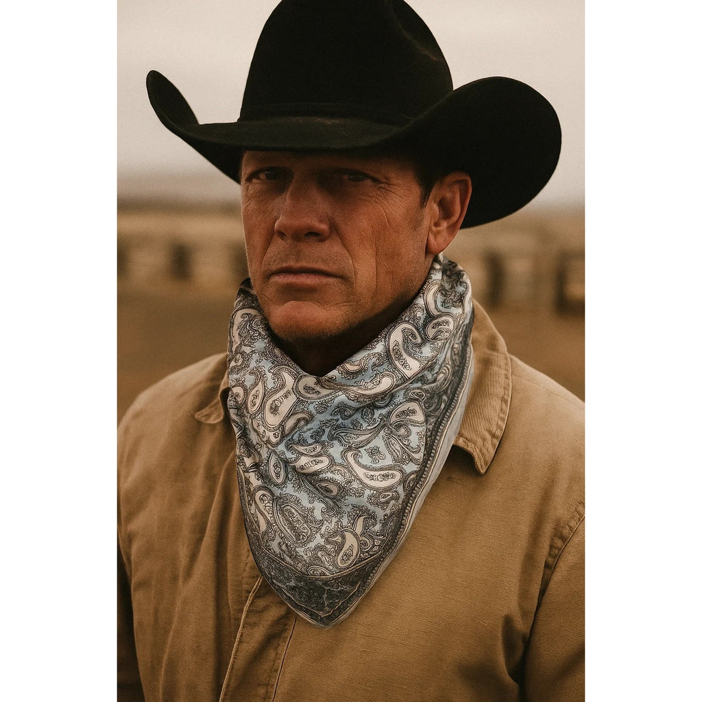 Light Blue Paisley Wild Rag Satin Scarf Western Scarf Cowgirl Neck Scarf Small Square Bandana