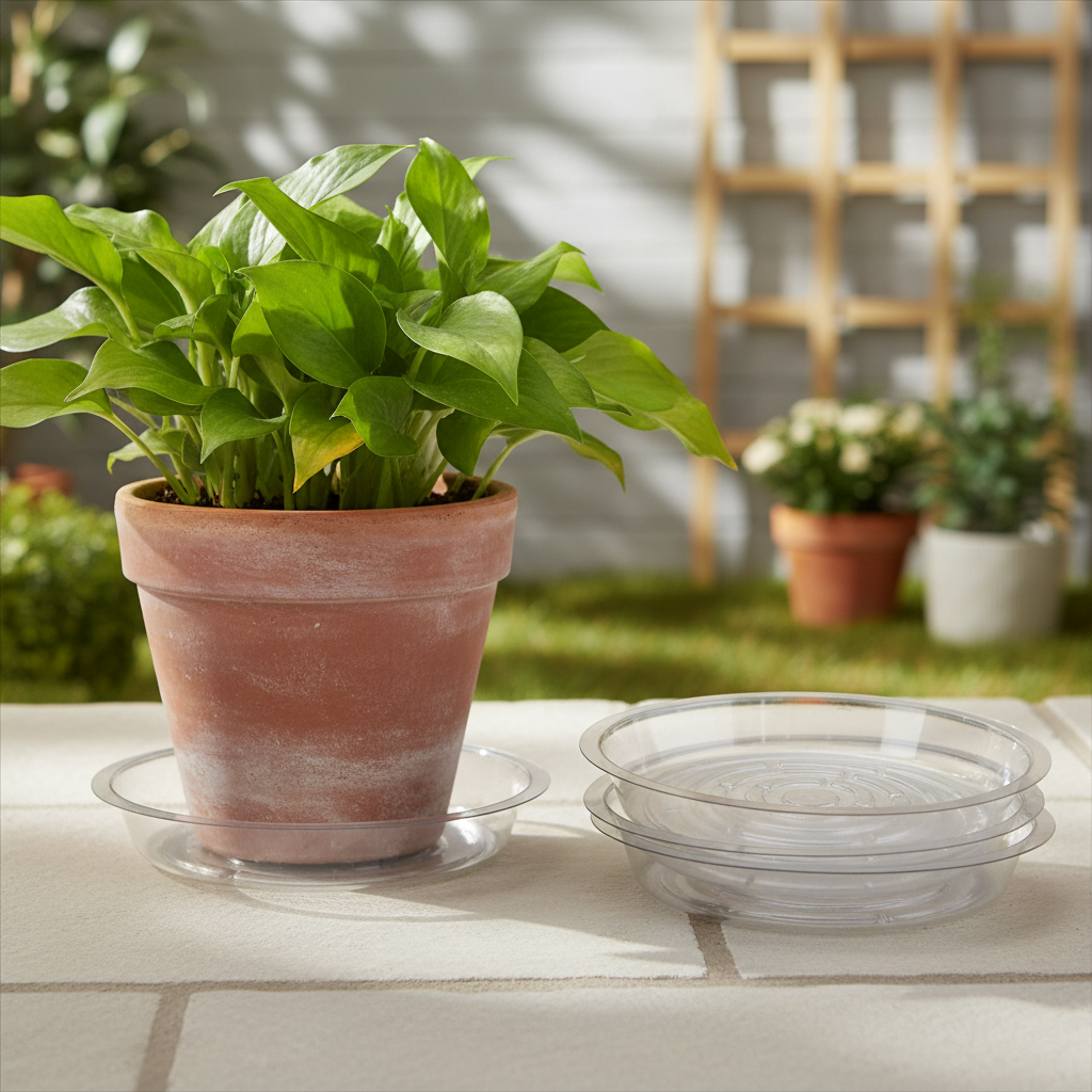 Outdoor plant saucer lifestyle image in progress