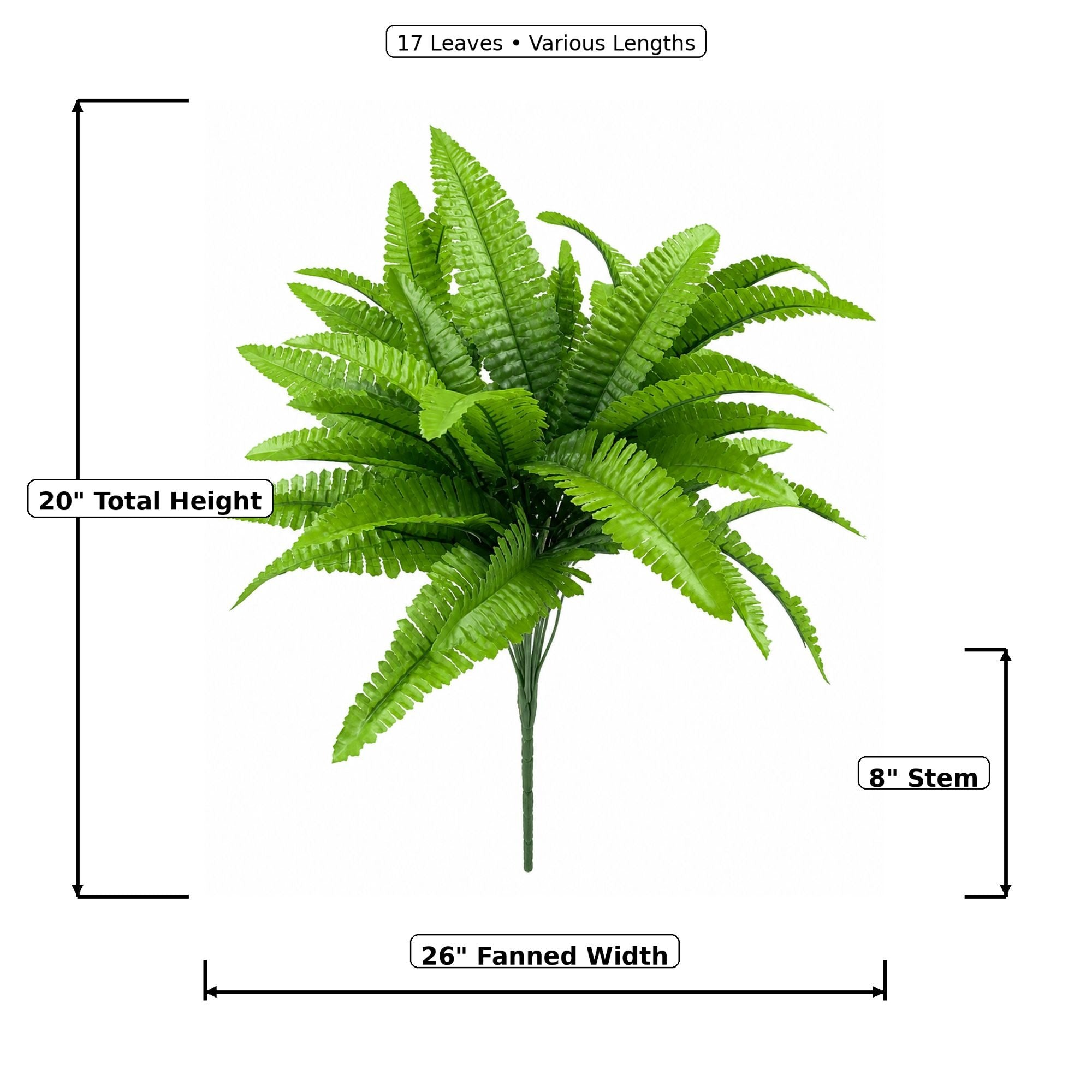 Artificial Boston Fern Bush 20 Inch Faux Fern Plant Hanging Basket Filler Planter Greenery Porch Sunroom Home Decor Indoor Outdoor