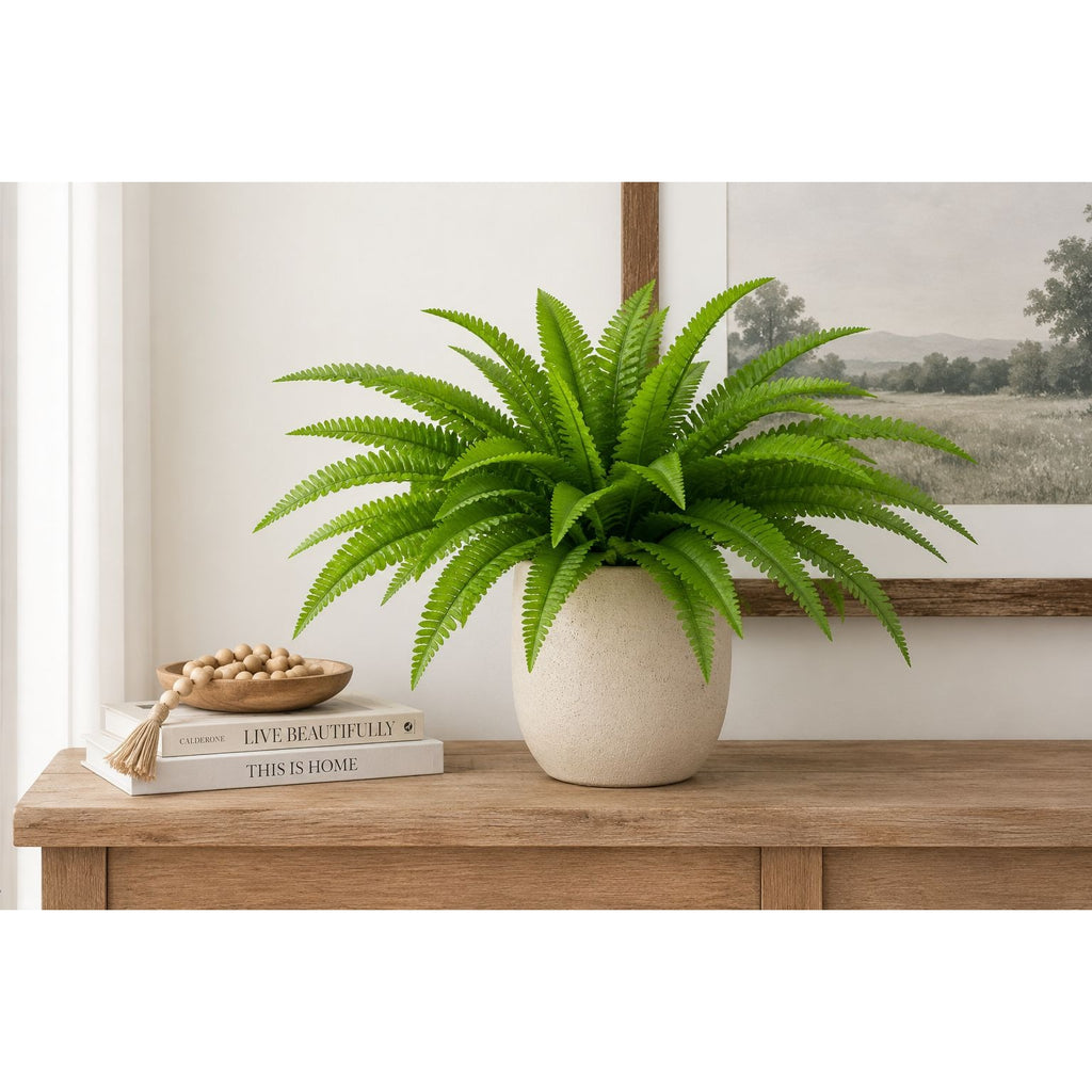 Artificial Boston Fern Bush 20 Inch Faux Fern Plant Hanging Basket Filler Planter Greenery Porch Sunroom Home Decor Indoor Outdoor