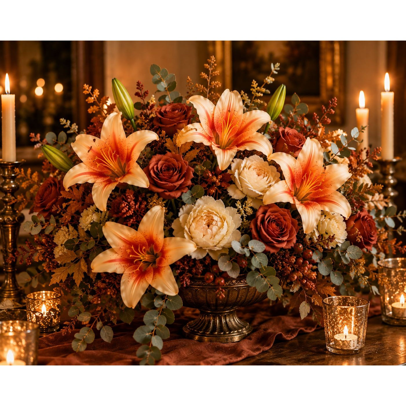Real Touch Peach Orange Lily Stems Set of 2, Artificial Lily Flowers, Faux Floral Stems, Peach Lily Spray, Fall Floral Decor, French Country