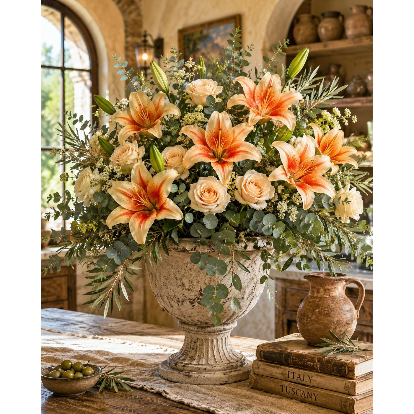 Real Touch Peach Orange Lily Stems Set of 2, Artificial Lily Flowers, Faux Floral Stems, Peach Lily Spray, Fall Floral Decor, French Country